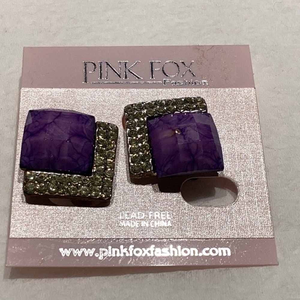 Vintage purple stone with rhinestones clip on earrings